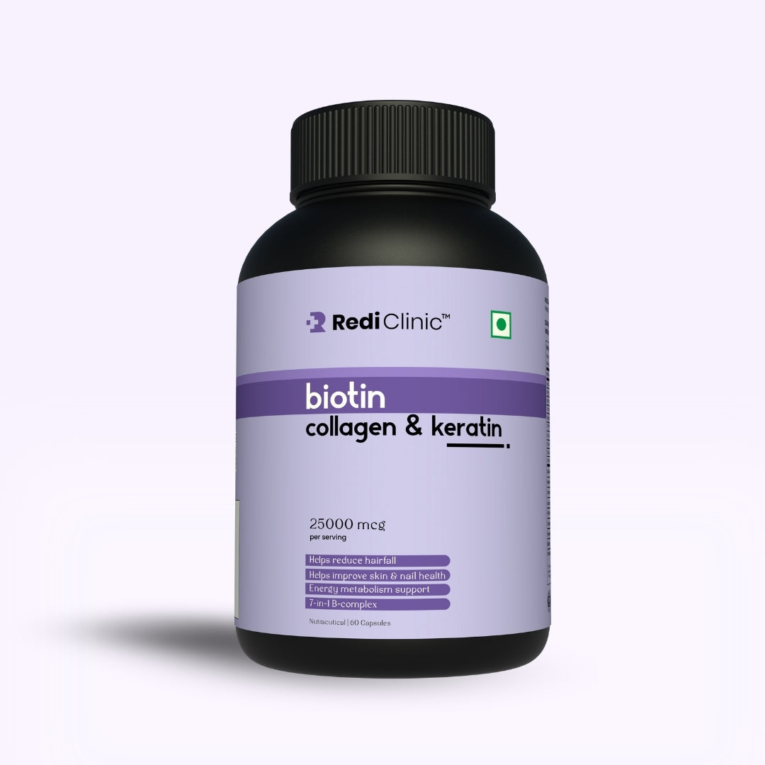 RediClinic Biotin Supplement: Nourish Your Hair, Skin, and Nails with Organic Extracts| 25000mcg| 60 Capsules