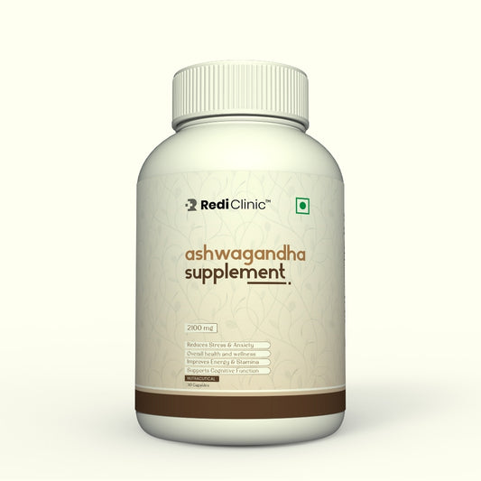 RediClinic Ashwagandha Supplement: Organic Extract with Black Pepper | 2100mg | 90 Capsules