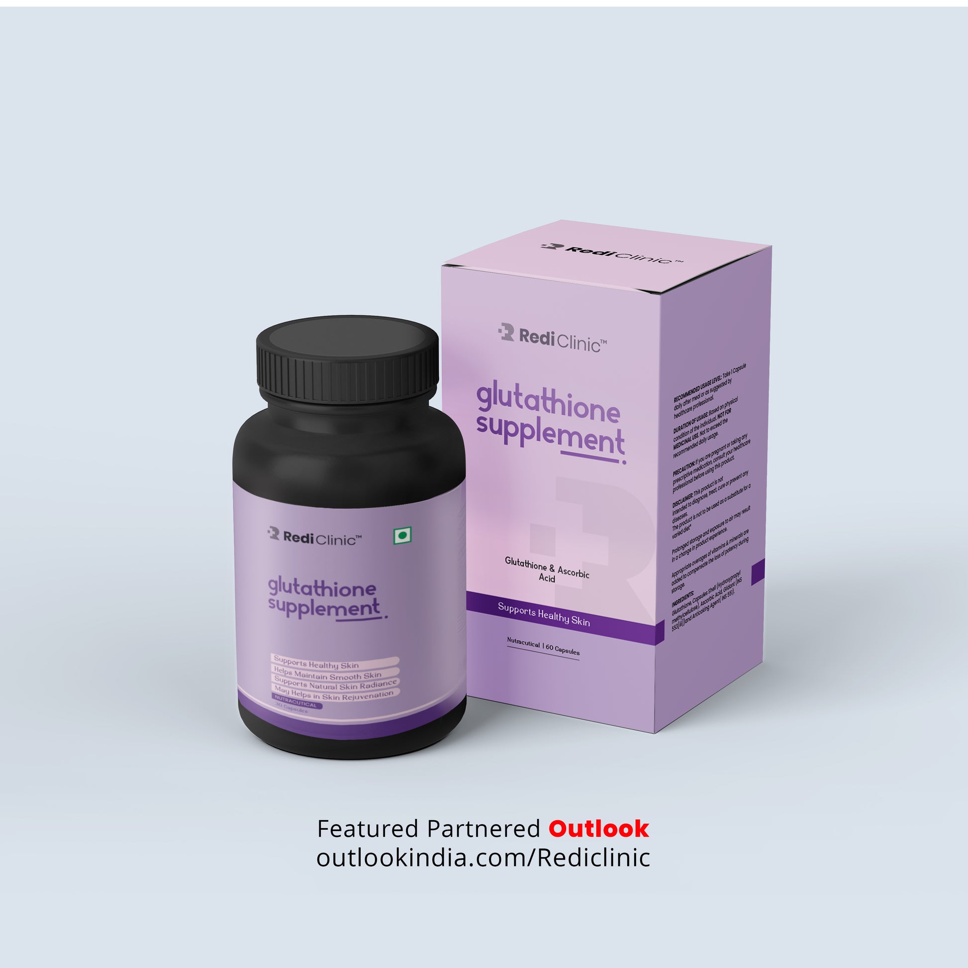 RediClinic Glutathione Supplement: 100% Pure Japanese Glutathione with Vitamin C for Radiant Skin